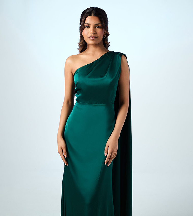 Petite Drape One Shoulder Satin Maxi Bridesmaid Dress