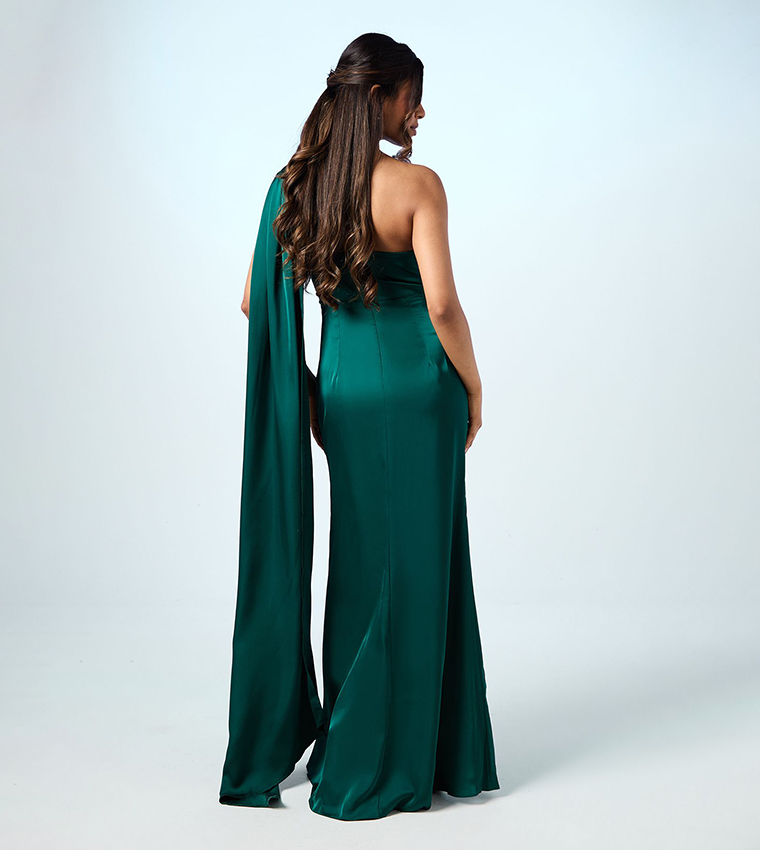 Petite Drape One Shoulder Satin Maxi Bridesmaid Dress