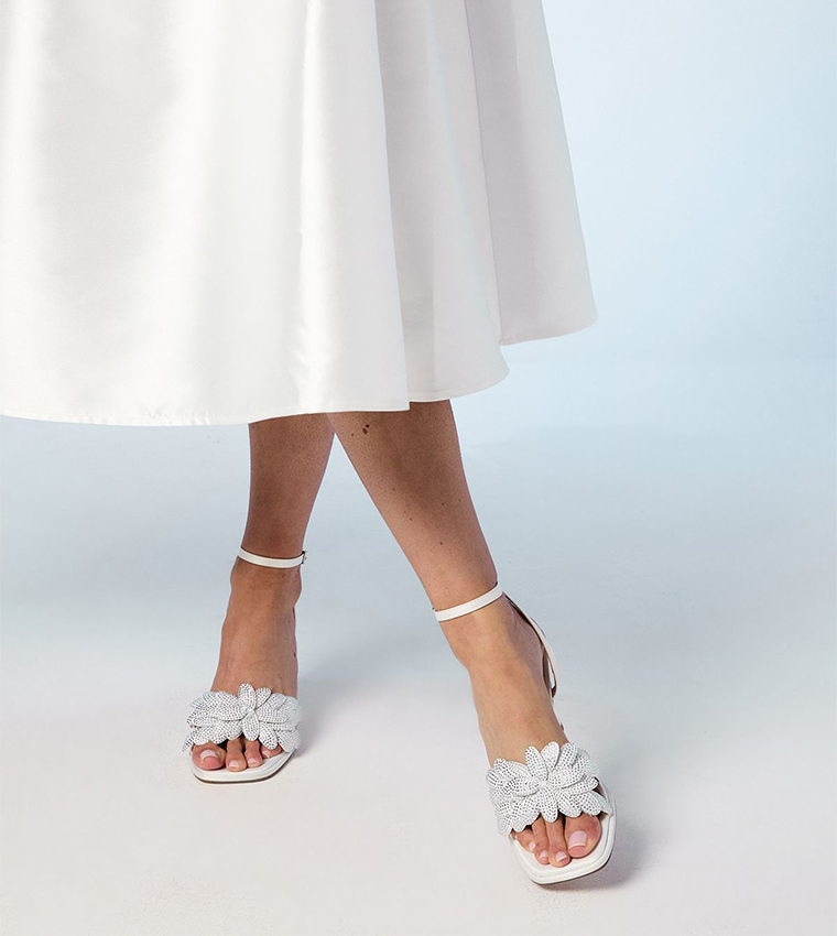 Bridal Sandie Satin Diamante Petal Heel Sandals