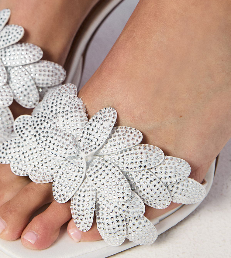Bridal Sandie Satin Diamante Petal Heel Sandals