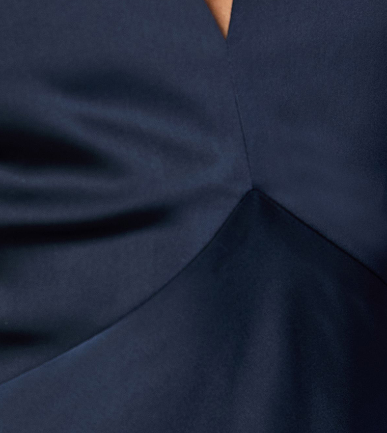Satin V Neck Maxi Bridesmaid Dress With Back Sash Detail