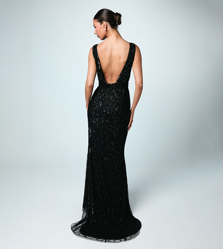 Plunge Floral Embellished Bridesmaids Maxi Dress