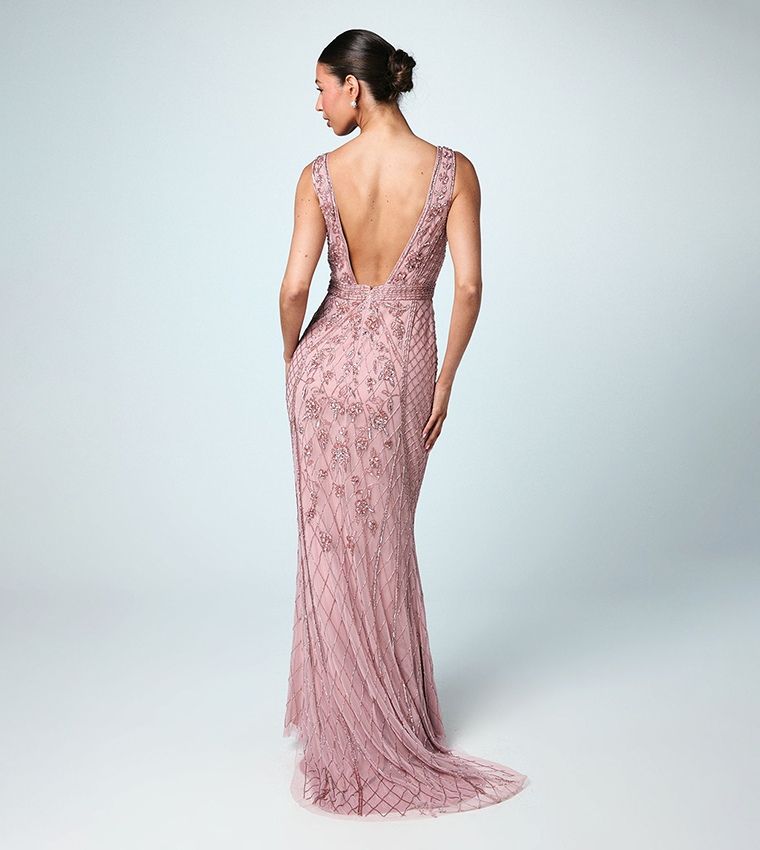 Plunge Floral Embellished Bridesmaids Maxi Dress