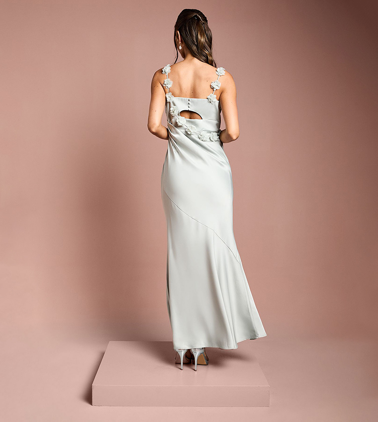Strappy Cowl Floral Detail Bridesmaid Maxi Dress