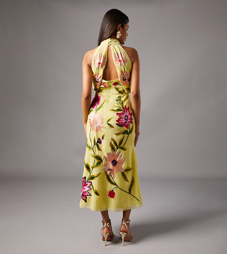 Petite Embroidered Halter Neck Midi Dress