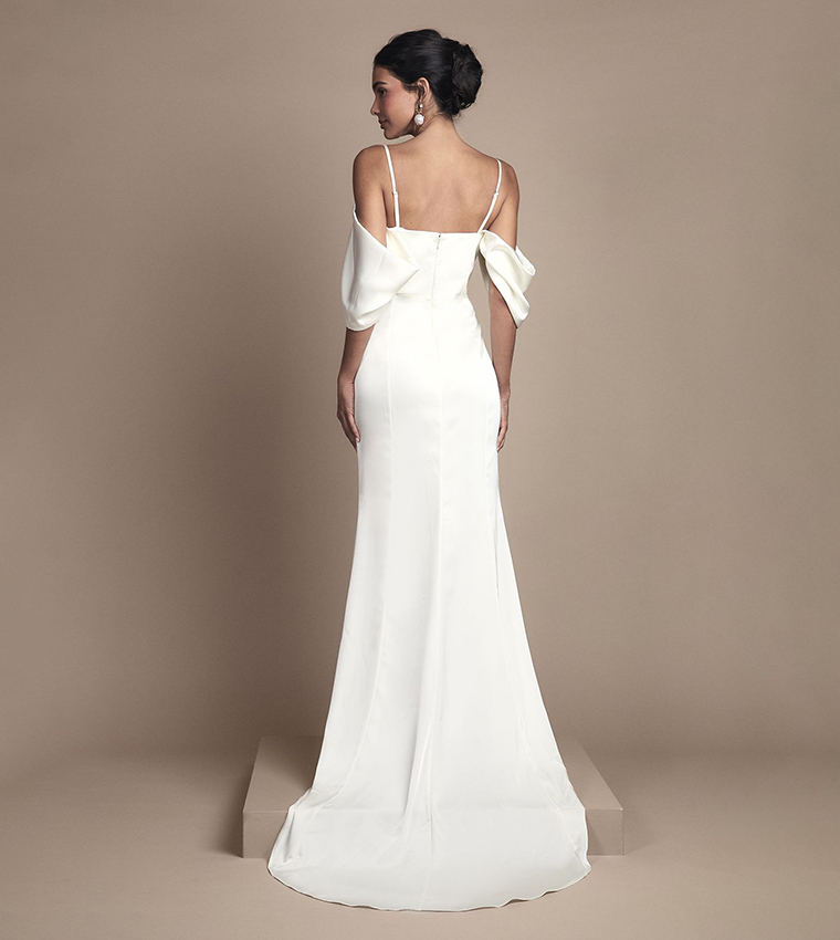 Cowl Neck Corset Drape Satin Maxi Wedding Dress