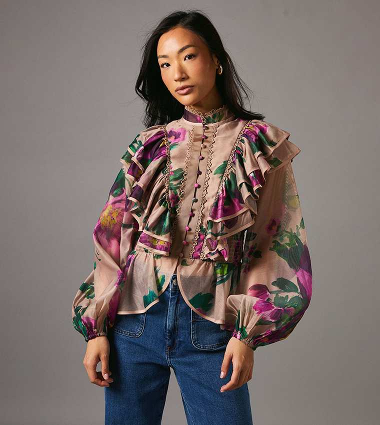 Long Sleeves Frill Organza Top