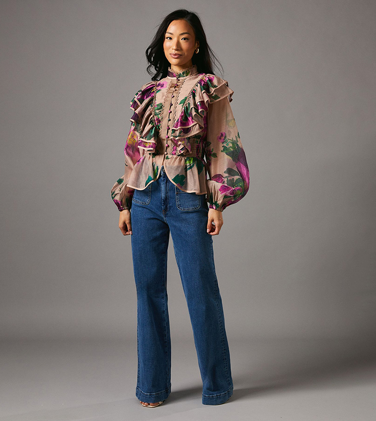 Long Sleeves Frill Organza Top