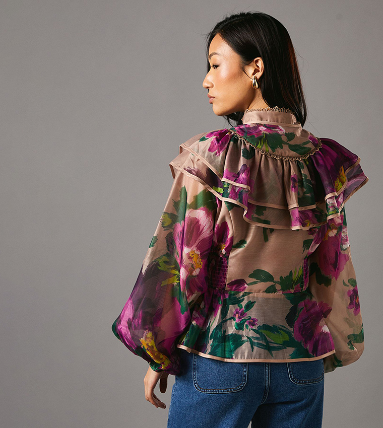 Long Sleeves Frill Organza Top