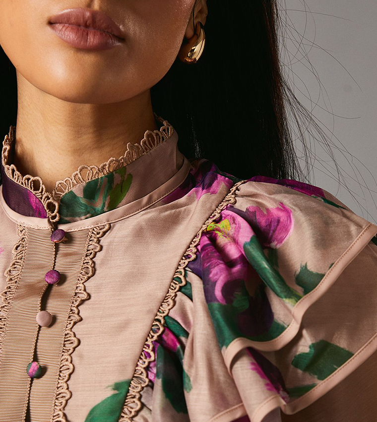 Long Sleeves Frill Organza Top