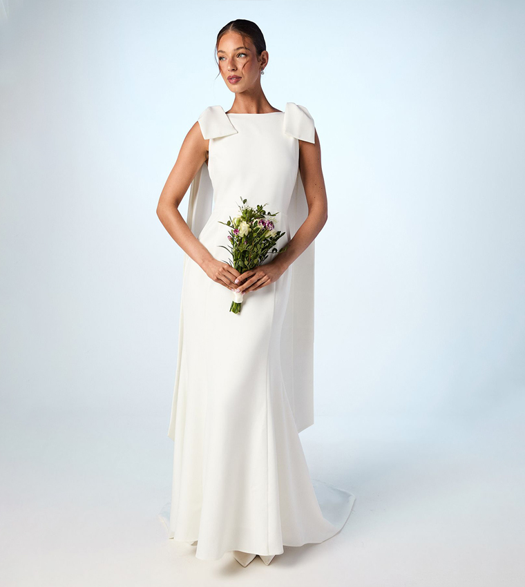 Bow Detail Button Back Maxi Wedding Dress