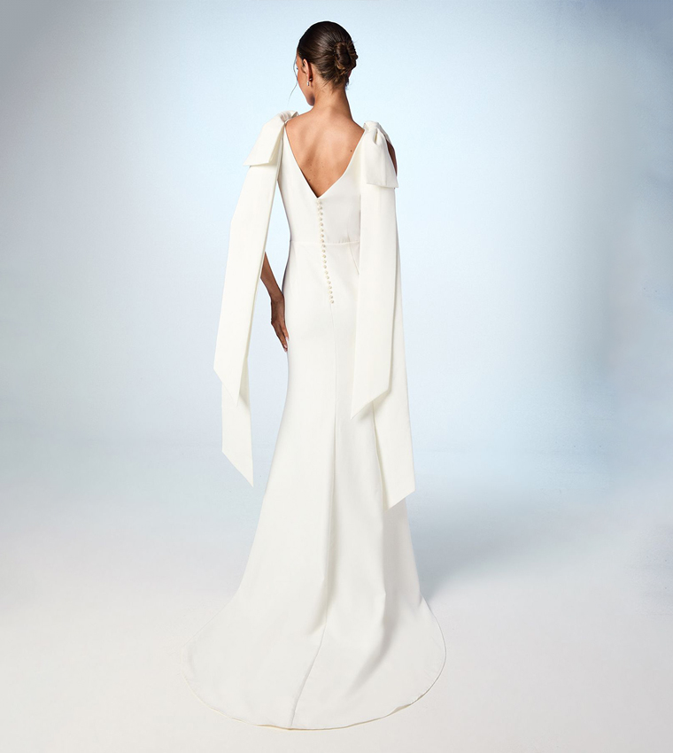 Bow Detail Button Back Maxi Wedding Dress