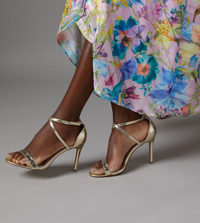 Faux Leather Cross Strap High Stiletto Heel Sandals