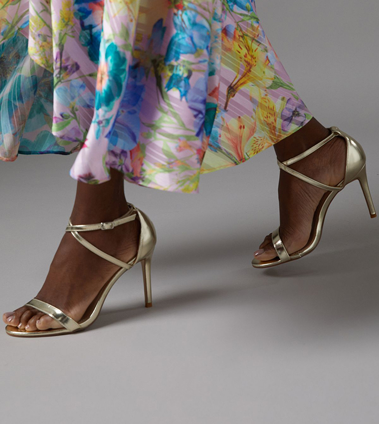 Faux Leather Cross Strap High Stiletto Heel Sandals
