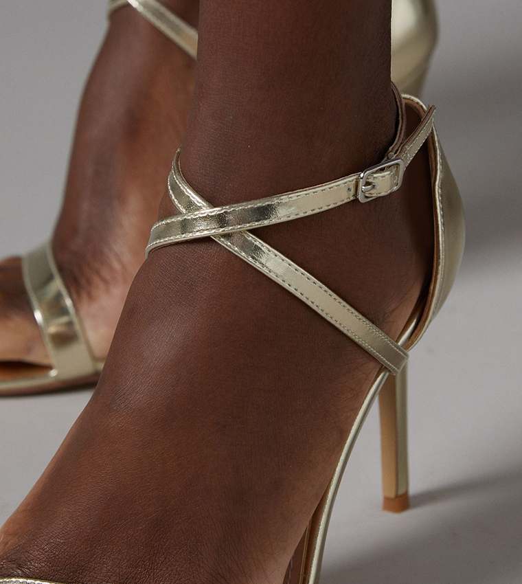 Faux Leather Cross Strap High Stiletto Heel Sandals