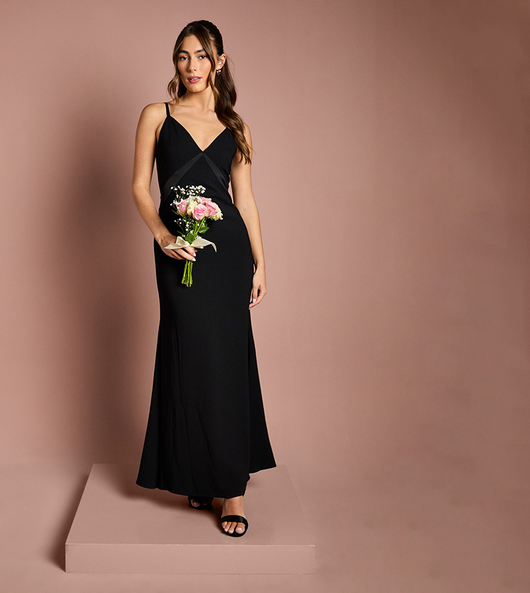 Solid Satin Strappy Maxi Bridesmaid Dress