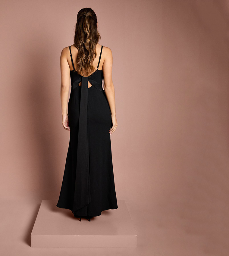 Solid Satin Strappy Maxi Bridesmaid Dress