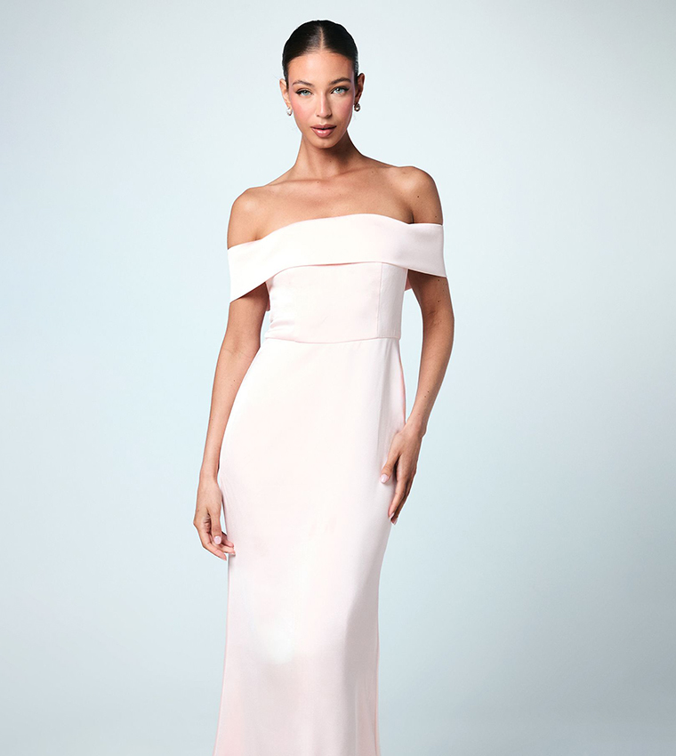 Off Shoulder Satin Maxi Bridesmaid Dress