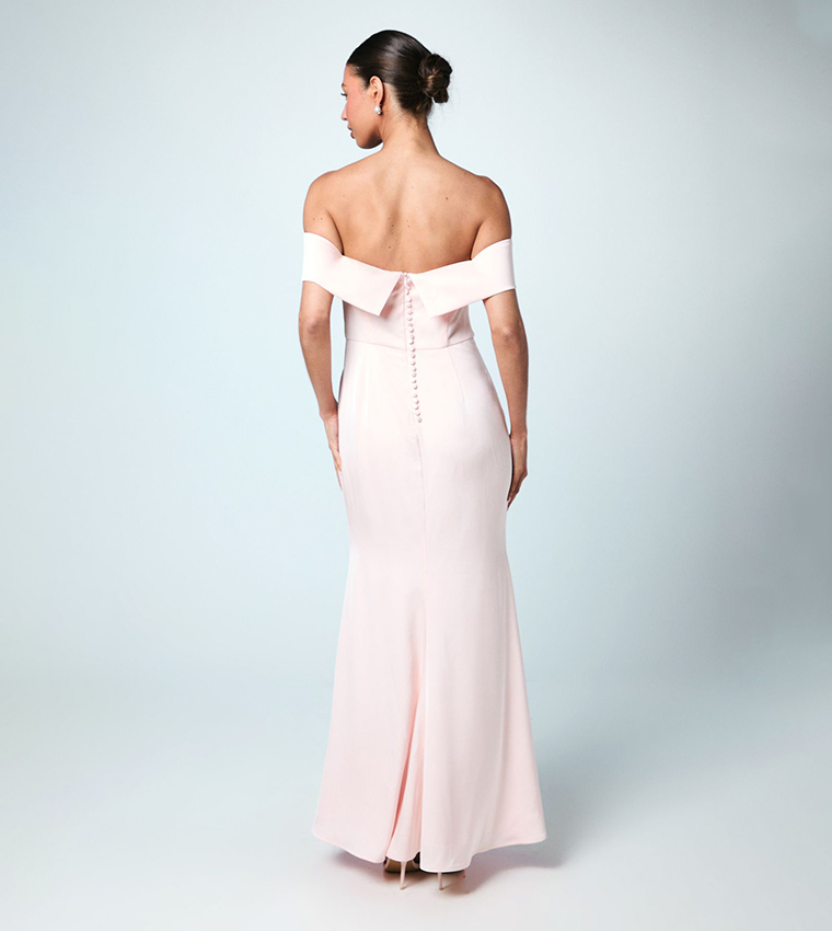 Off Shoulder Satin Maxi Bridesmaid Dress