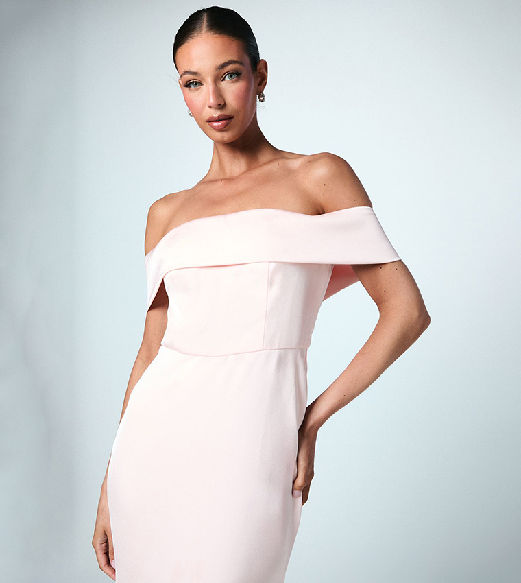 Off Shoulder Satin Maxi Bridesmaid Dress