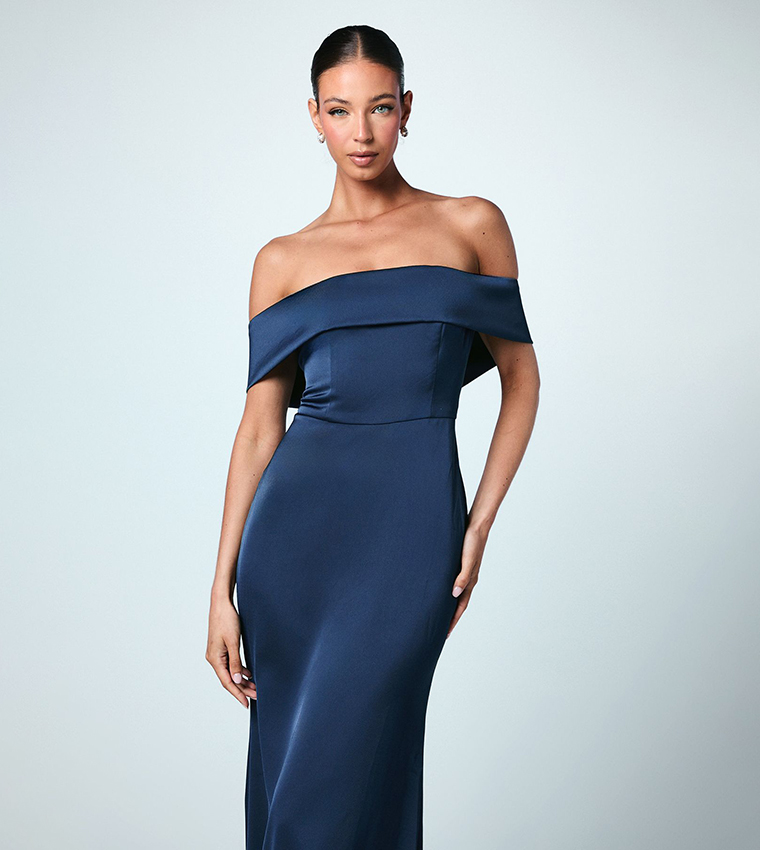Off Shoulder Satin Maxi Bridesmaid Dress