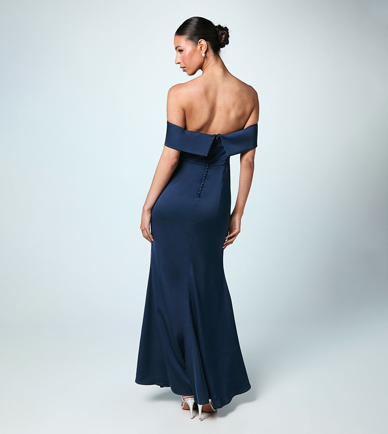 Off Shoulder Satin Maxi Bridesmaid Dress