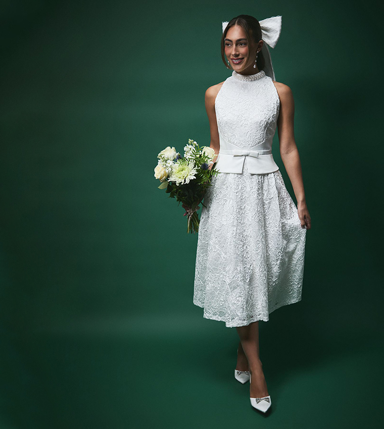 Buy Coast Lisa Tan Lace Peplum Detail Wedding Midi Dress In White |  6thStreet Qatar