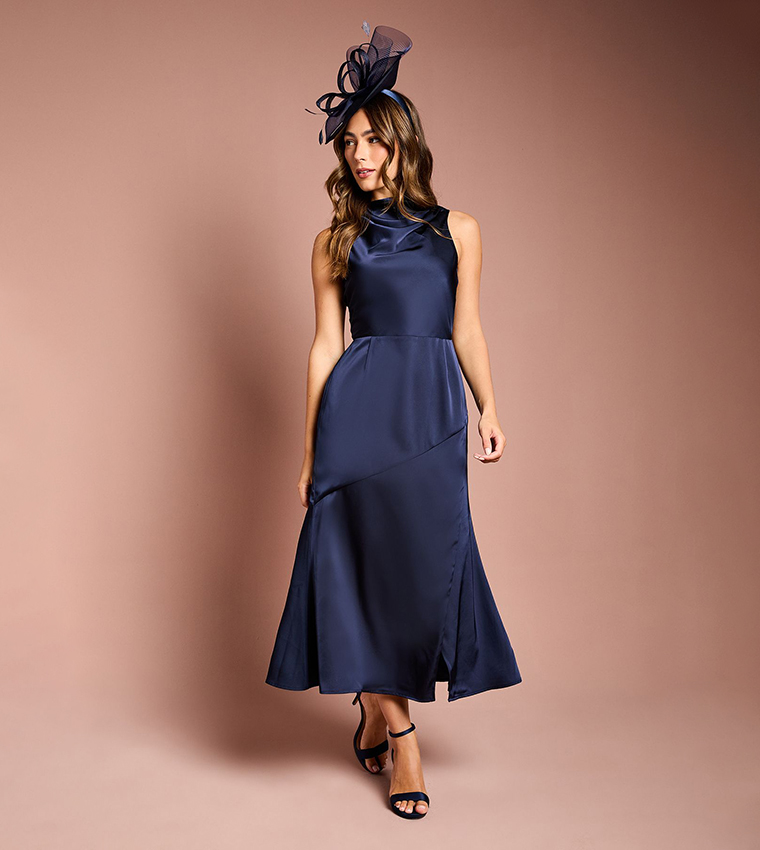 Buy Coast Cowl Neck Sleeveless Satin Midi Dress In Navy | 6thstreet Qatar Buy Coast Cowl Neck Sleeveless Satin Midi Dress In Navy | 6thstreet Qatar