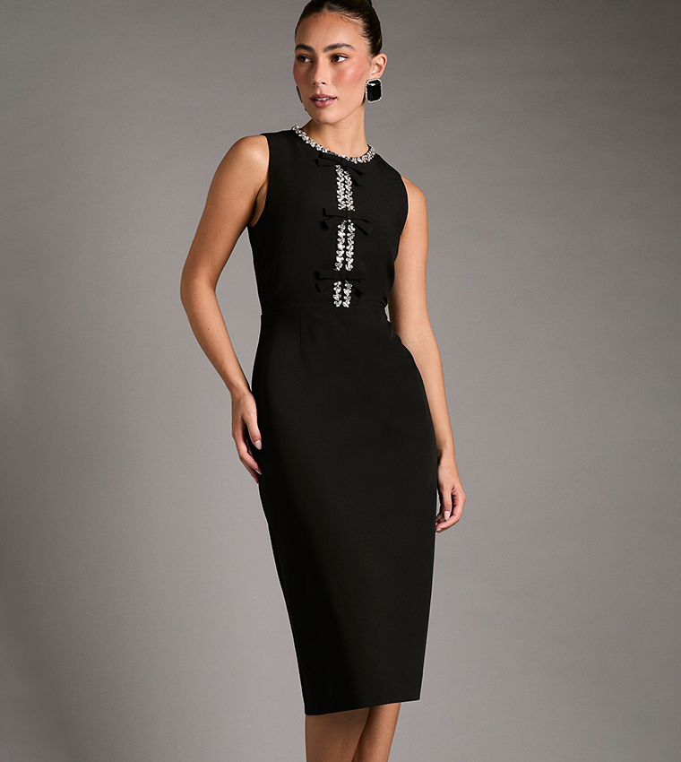 Elegant Black Midi Crepe Dress