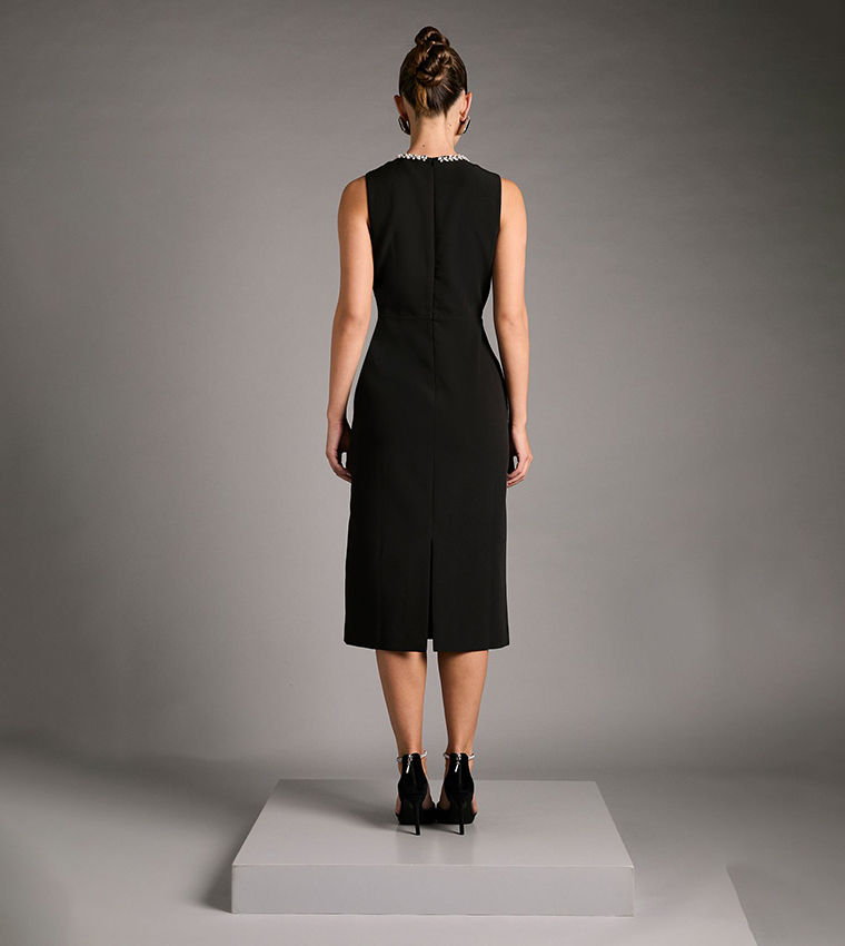 knee length dresses for ladies CREPE DIAMANTE MIDI DRESS – AIIZIE