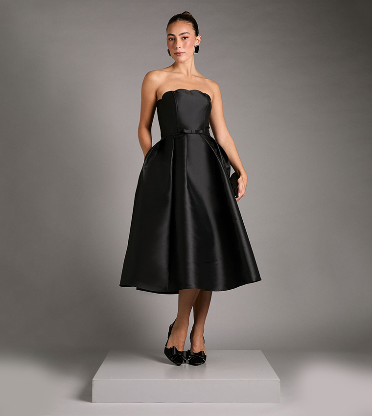 Scalloped Strapless Midi Dress