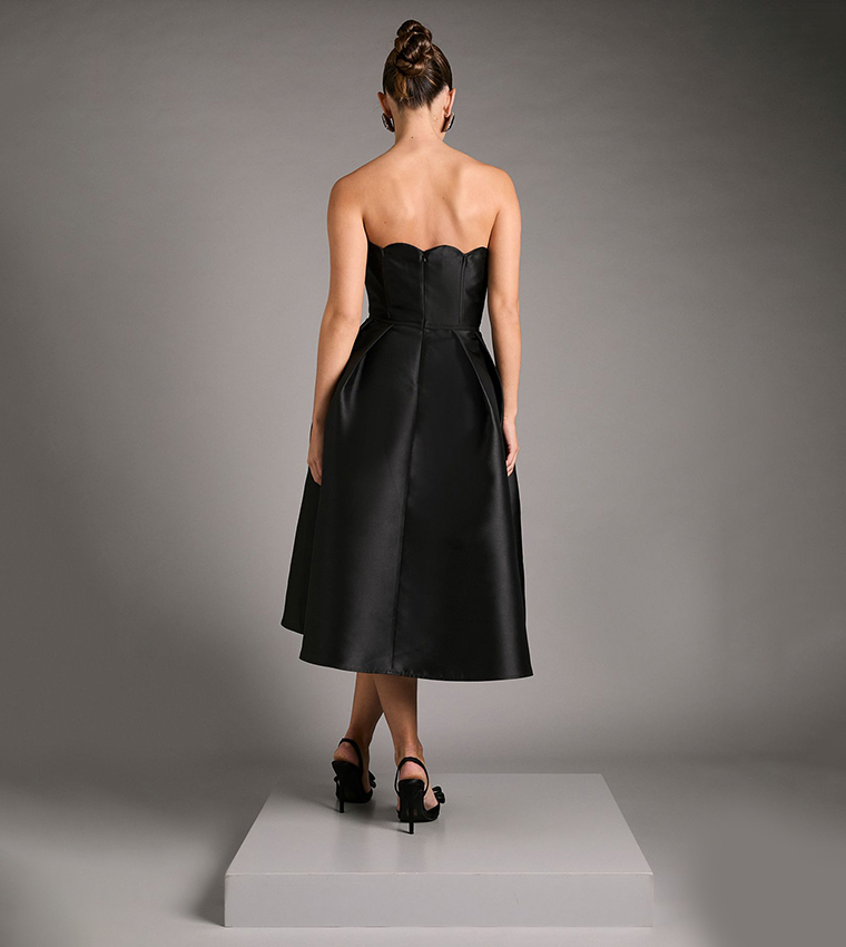 Scalloped Strapless Midi Dress