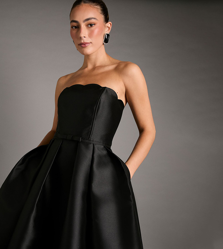 Scalloped Strapless Midi Dress