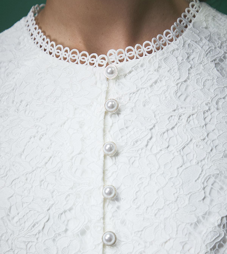Lisa Tan Sequined Lace with Peplum Hem Bridal Top