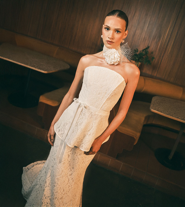 Strapless Lace Peplum Maxi Bridal Top