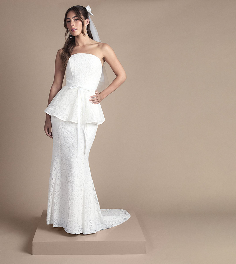 Strapless Lace Peplum Maxi Bridal Top