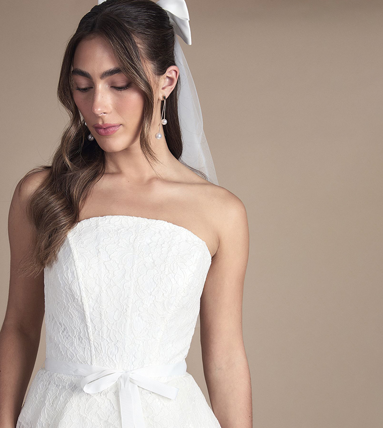 Strapless Lace Peplum Maxi Bridal Top