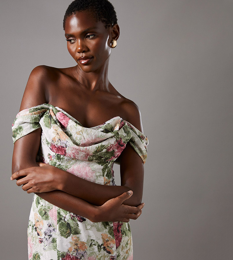 Floral Print  Bardot Maxi Dress