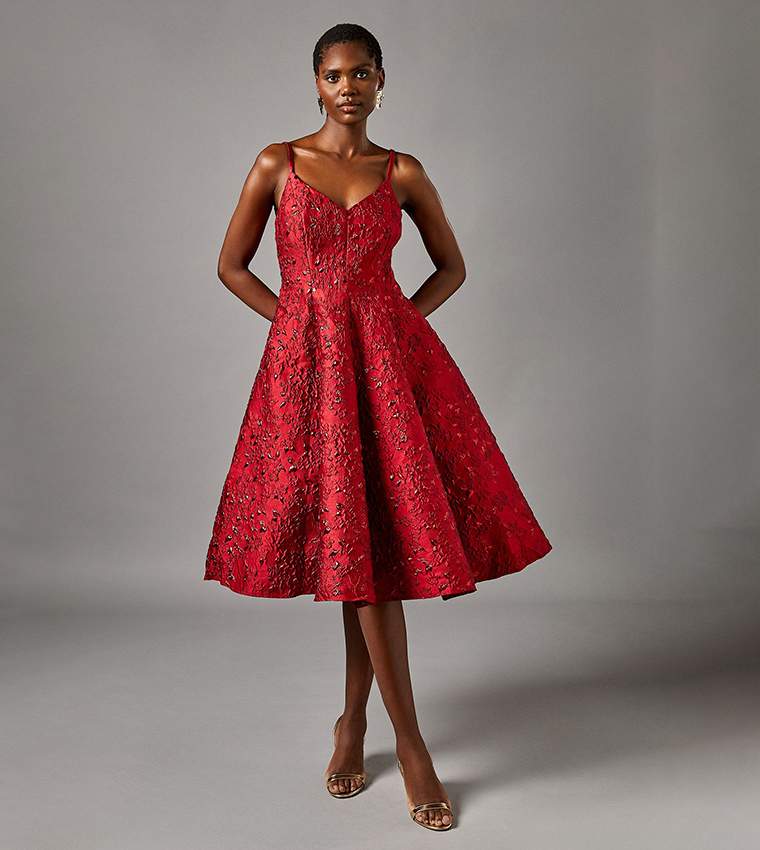 Jacquard Strappy Midi Dress