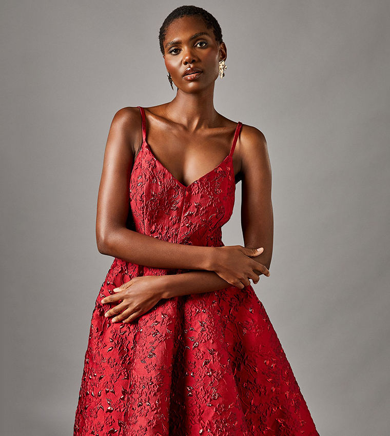 Jacquard Strappy Midi Dress