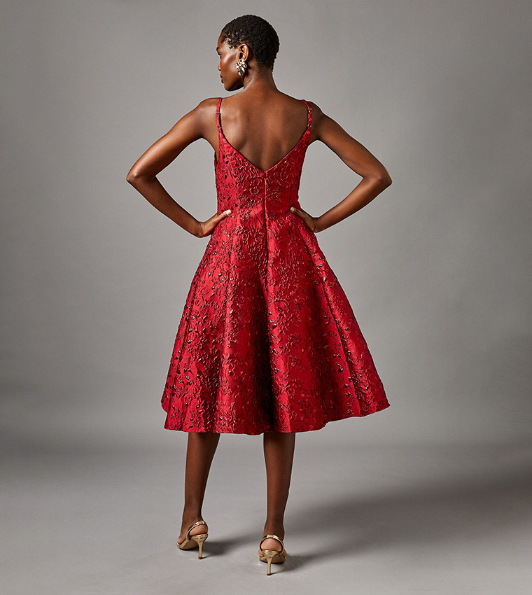 Jacquard Strappy Midi Dress