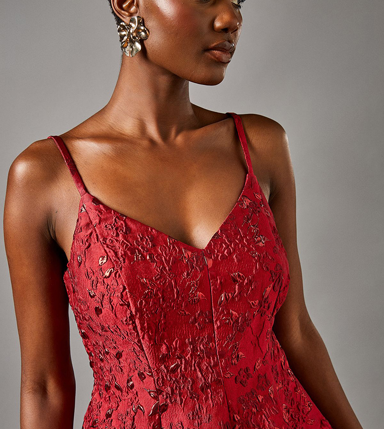 Jacquard Strappy Midi Dress