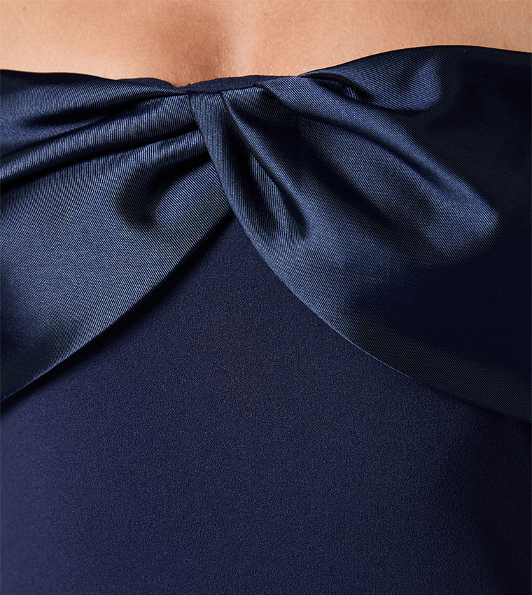 Satin Scuba Off Shoulder Bridesmaids Maxi Dress