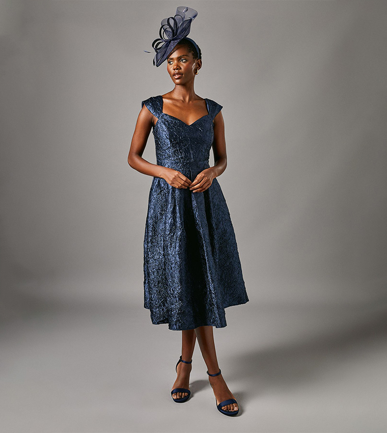 Jacquard Sweetheart Neck Midi Party Dress