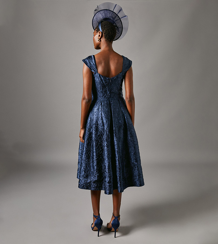 Jacquard Sweetheart Neck Midi Party Dress