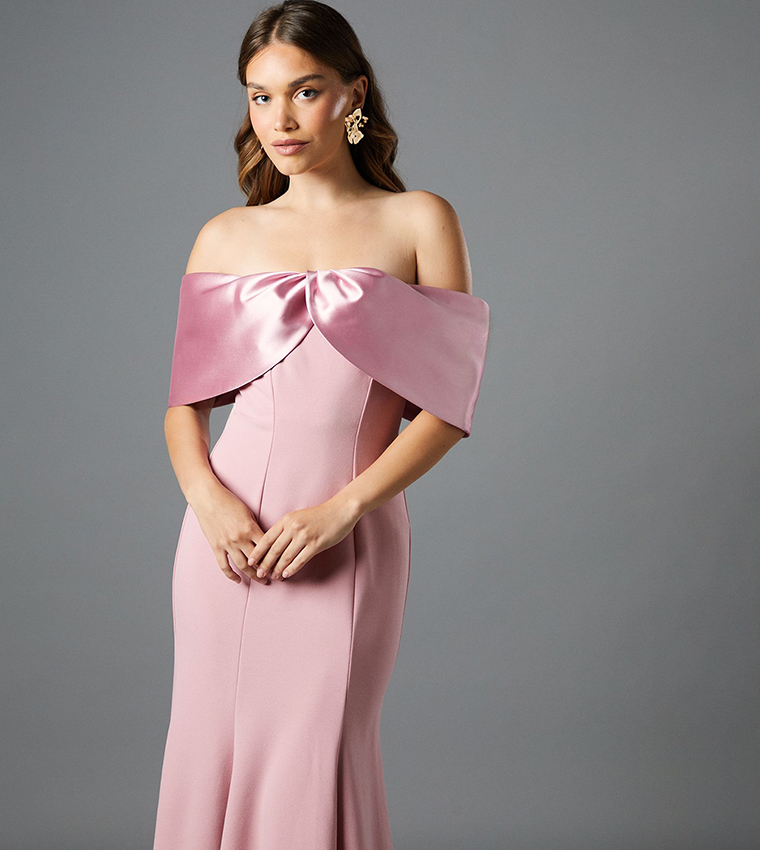 Satin Off Shoulder Midi Dress