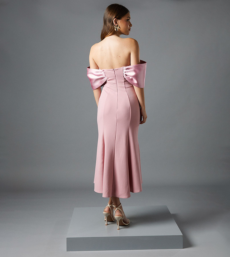 Satin Off Shoulder Midi Dress
