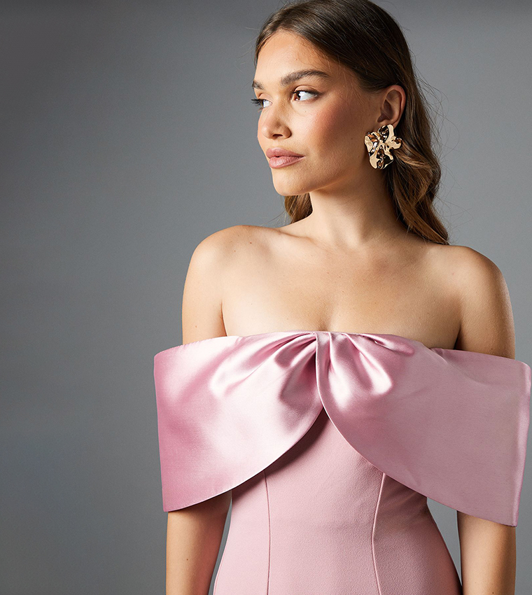 Satin Off Shoulder Midi Dress