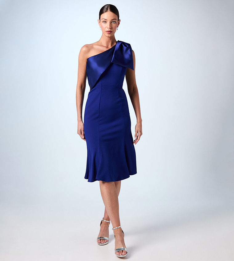 Bow One Shoulder Midi Dress