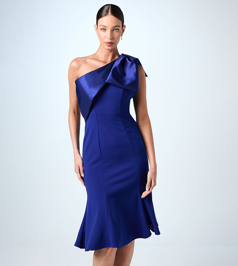 Bow One Shoulder Midi Dress